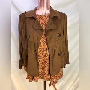 Sonoma Burnt Orange Gauzy Top - Cotton, Stretch, Ties in Front, Floral, Size XL